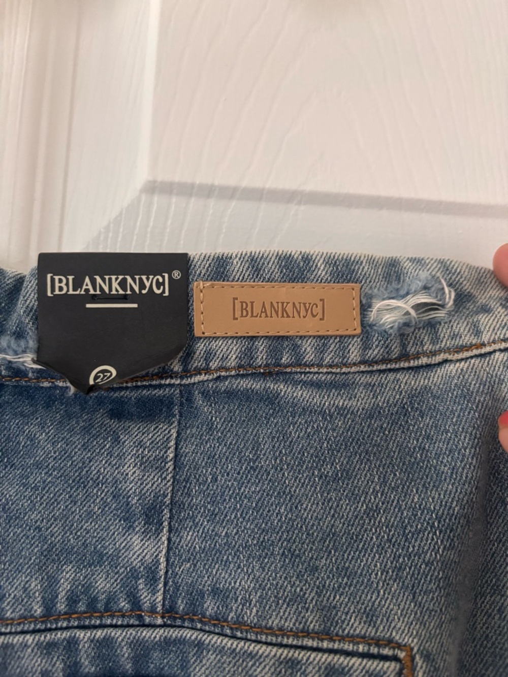 BLANKYC denim mink skirt with rhinestone fringe - Picture 8 of 11